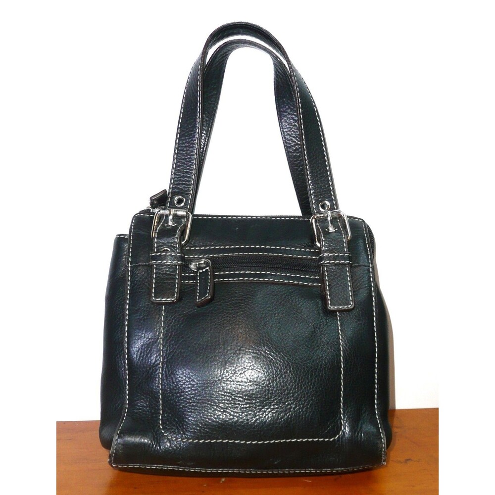 VTG Fossil Handbag Black Leather Square Shoulder Bag White Contrast Stitching Sm